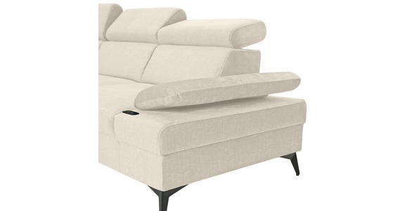 ECKSOFA Greige Flachgewebe Rücken echt, Kopfteilverstellung, Sitzvorzug  - Greige/Schwarz, MODERN, Textil/Metall (210/258cm) - Landscape