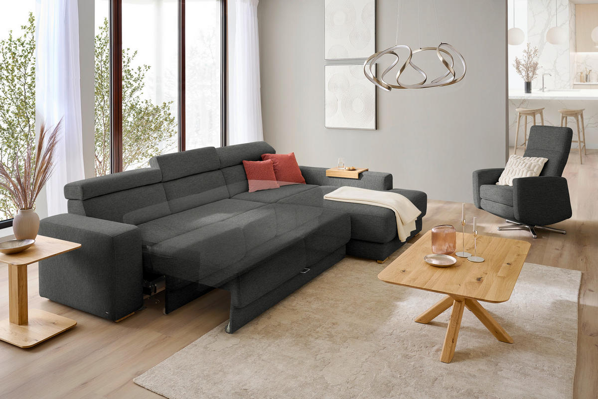 ECKSOFA  in Chenille Schwarzbraun  316/206 cm  - Schwarzbraun/Eichefarben, Design, Textil (316/206cm) - Sedda