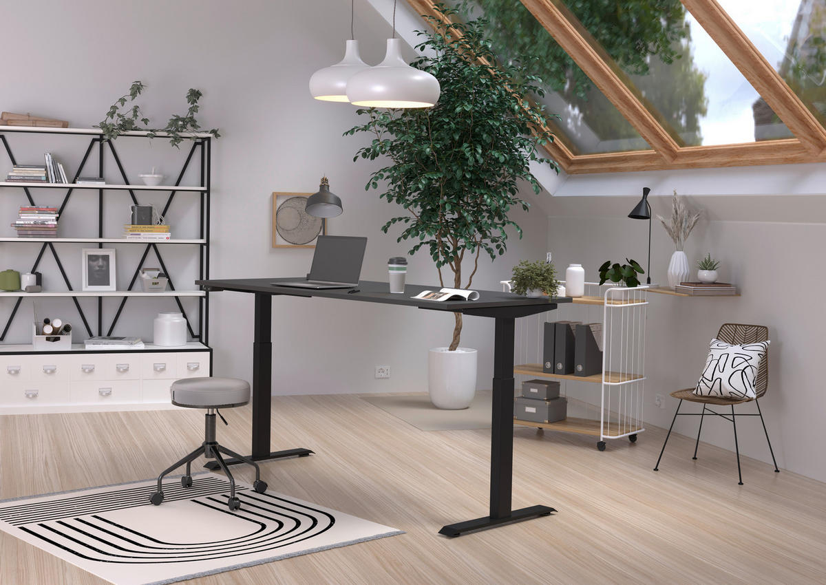 SCHREIBTISCH höhenverstellbar  - Graphitfarben/Schwarz, MODERN, Holzwerkstoff/Metall (180/80/72-120cm) - Germania