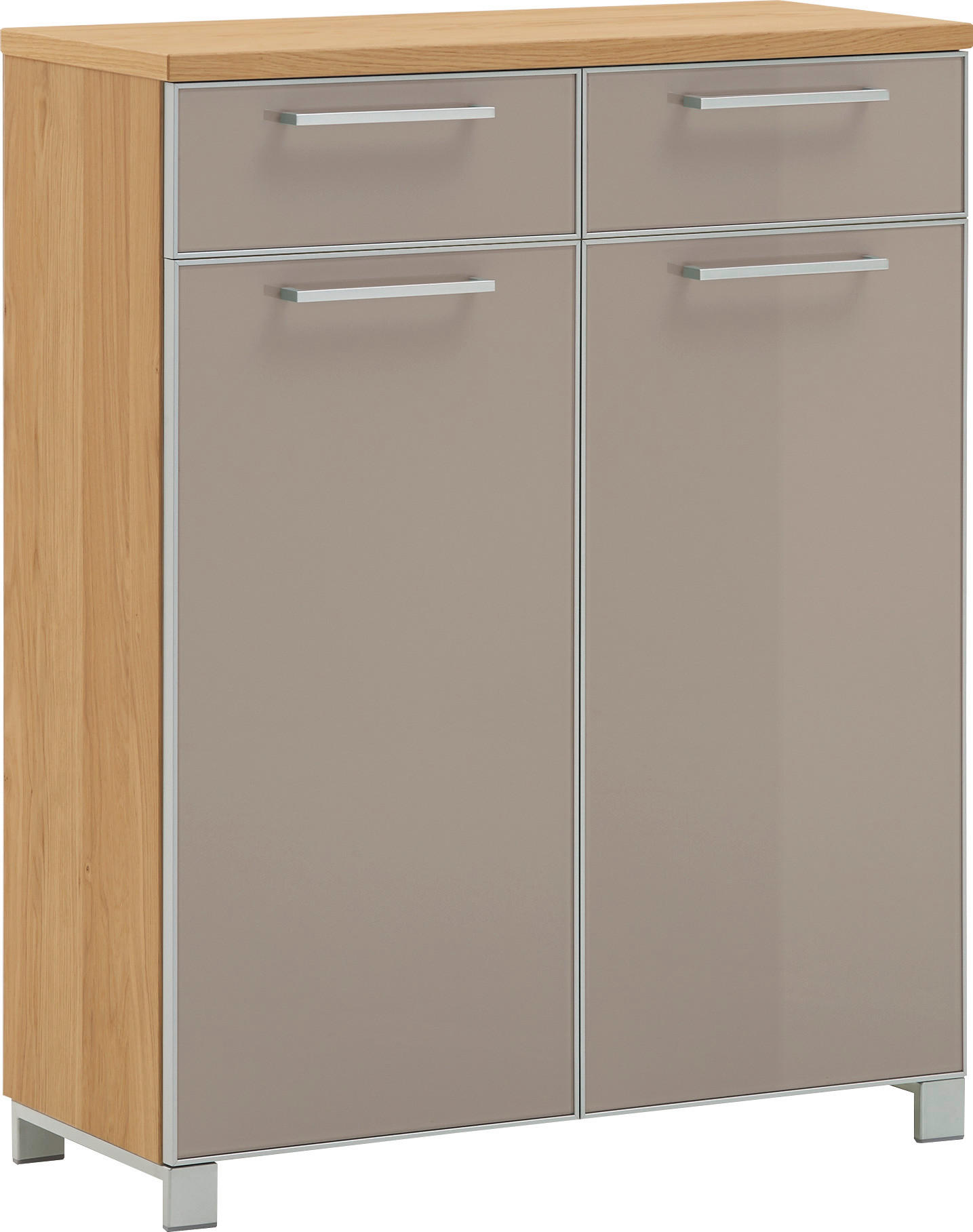 Thumbnail - Garderobe Santina, Taupe, Eiche, Hellbraun, Holz, Glas, Textil, 6-teilig, Eiche, furniert, 265x195x40 cm, Goldenes M, Ma...