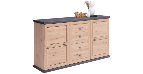 SIDEBOARD  in 160/89,5/43 cm  - Dunkelgrau/Eichefarben, LIFESTYLE, Holzwerkstoff/Metall (160/89,5/43cm) - Xora