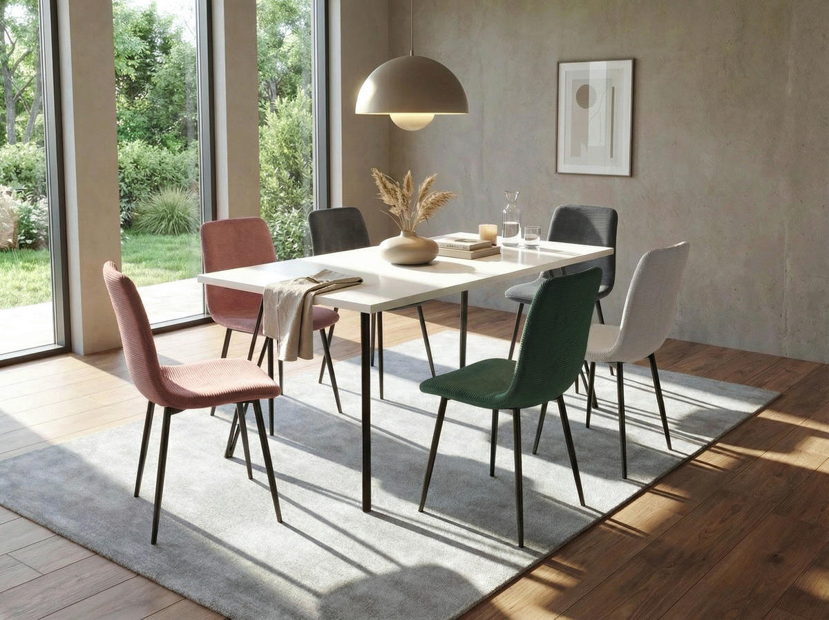 STUHL-SET 4 Stück  in Stahl Mikrofaser, Feincord  - Altrosa/Schwarz, MODERN, Textil/Metall (44/92/54cm) - MID.YOU