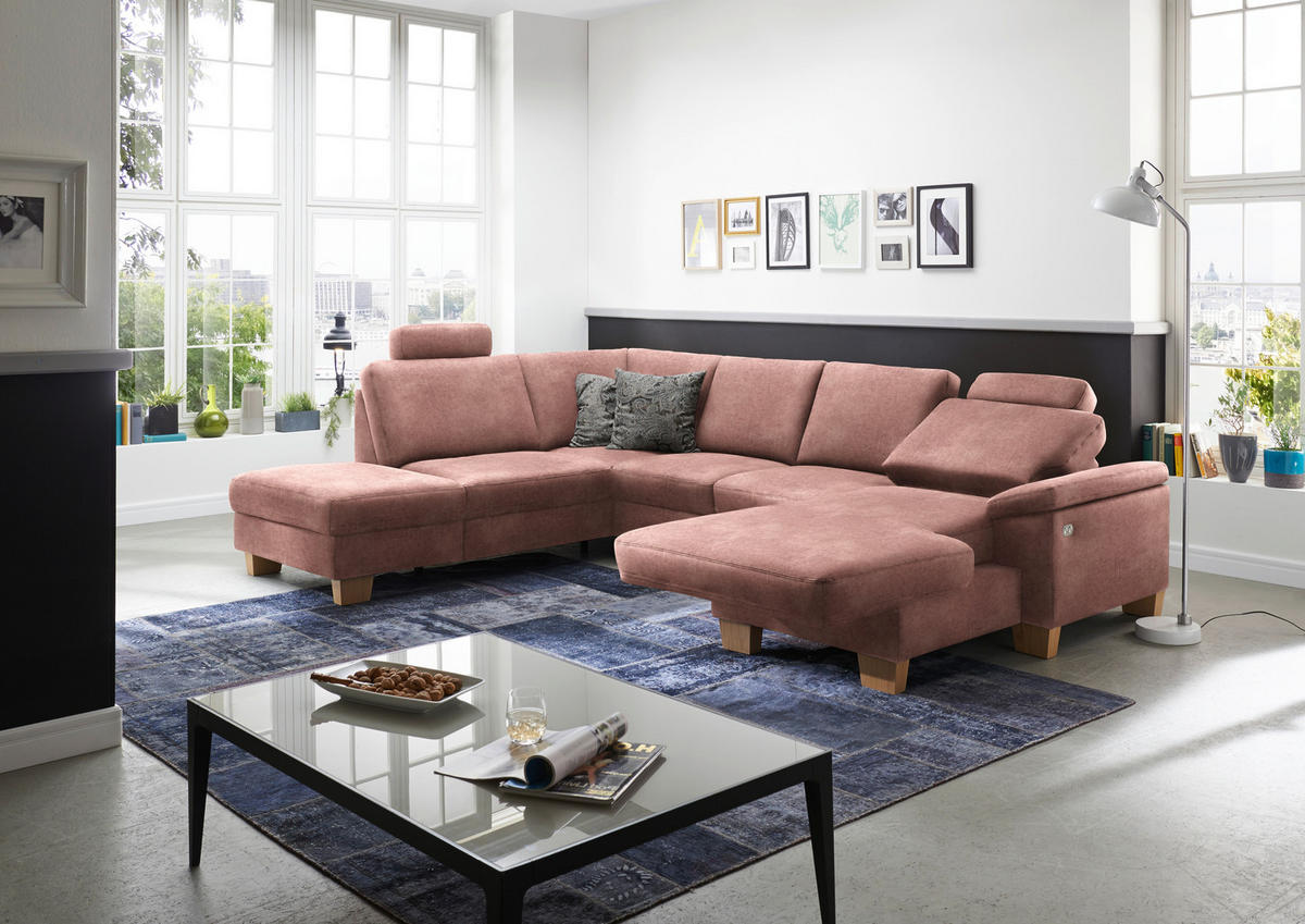 WOHNLANDSCHAFT in Velours Flieder  - Eichefarben/Flieder, Konventionell, Holz/Textil (235/316/167cm) - Beldomo System