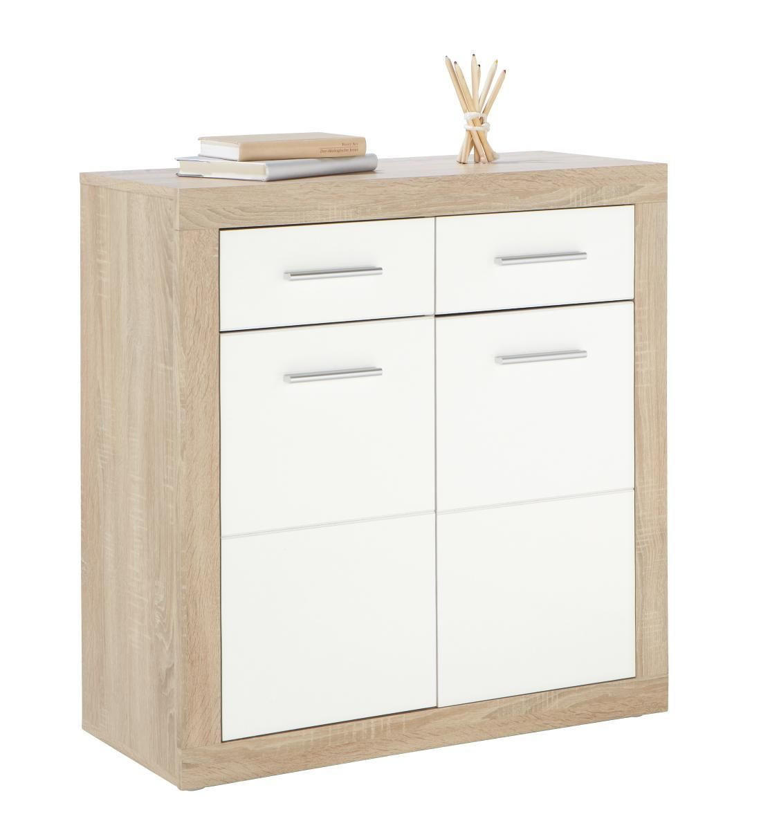 KOMMODE  in Weiß, Sonoma Eiche  - Silberfarben/Alufarben, Design, Holz/Holzwerkstoff (82/88cm) - Xora
