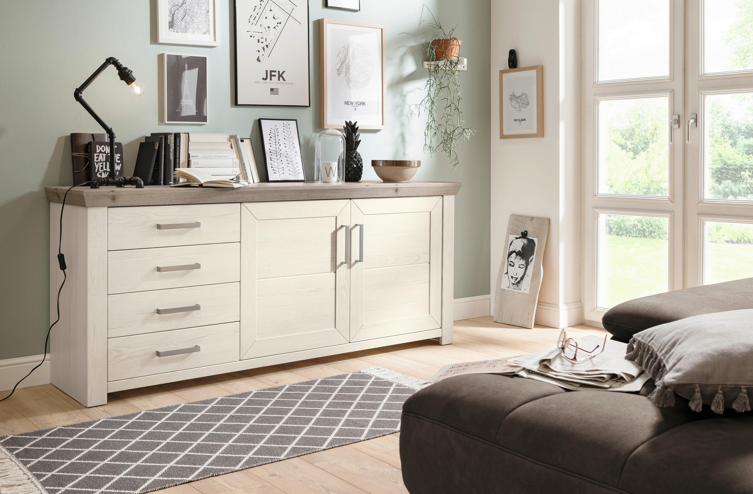 SIDEBOARD  in 184,1/78,6/44,2 cm  - Eichefarben/Weiß, Design, Holzwerkstoff/Metall (184,1/78,6/44,2cm) - SetOne by Musterring