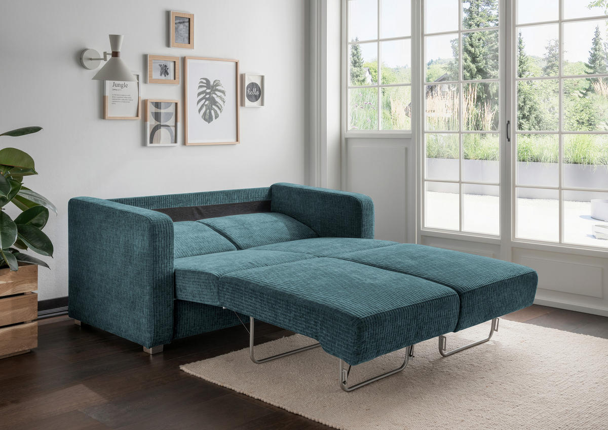 SCHLAFSOFA Mikrofaser Türkis  - Türkis/Chromfarben, Basics, Kunststoff/Textil (159/88/87cm) - Livetastic