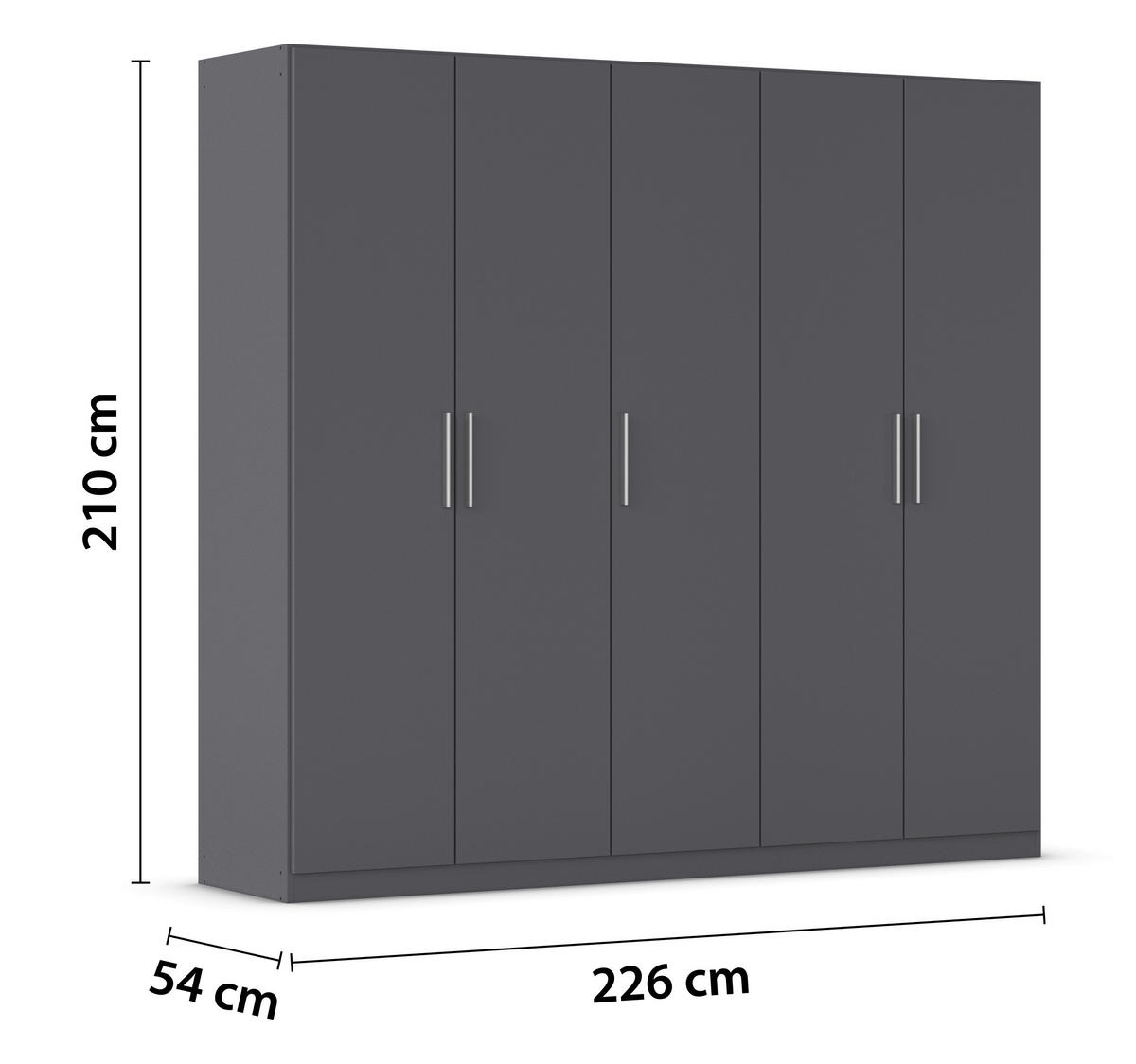 DREHTÜRENSCHRANK 226/210/54 cm,  in Grau, 5-türig  - Alufarben/Grau, KONVENTIONELL, Holzwerkstoff/Kunststoff (226/210/54cm) - home24