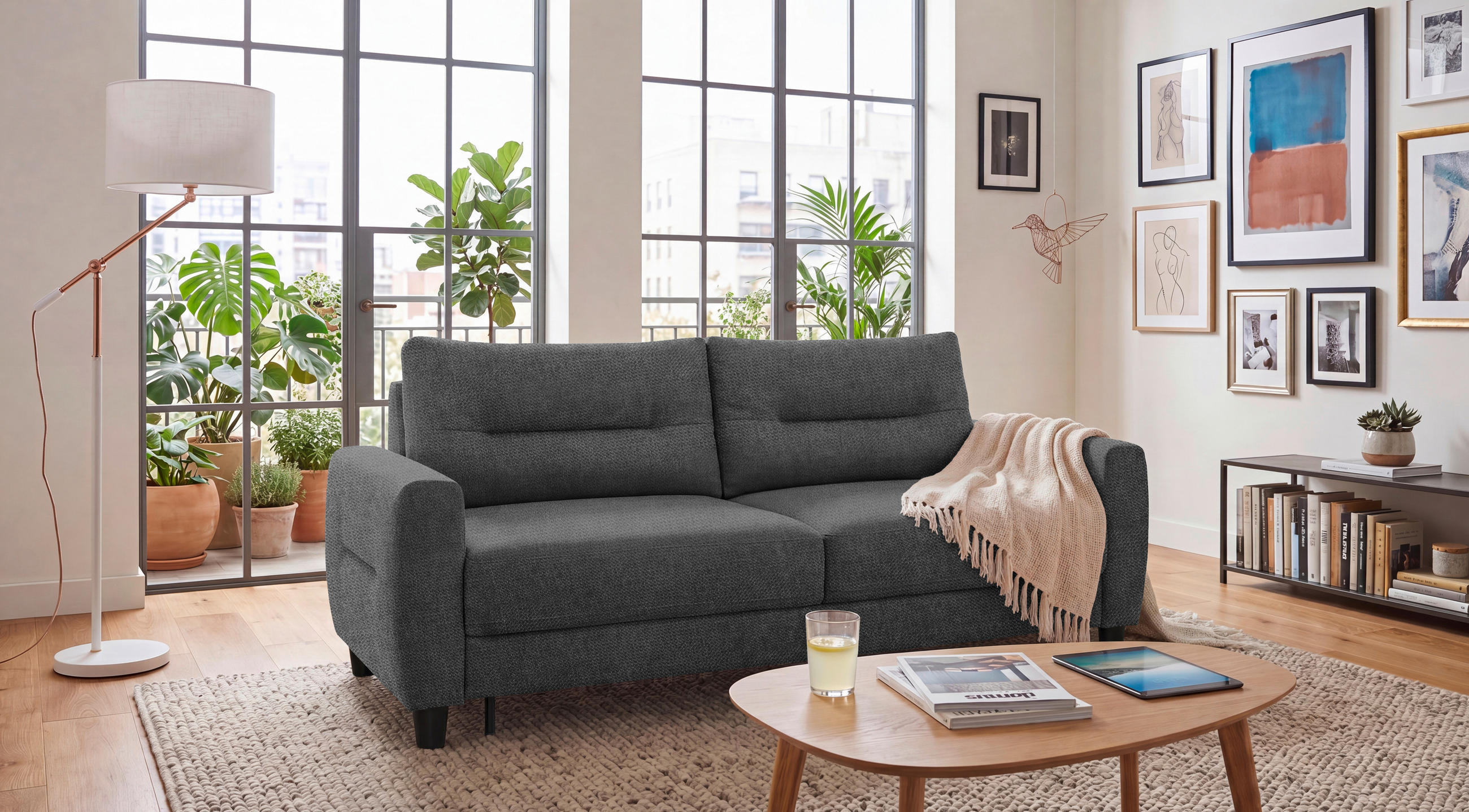 SCHLAFSOFA RIO in Chenille Graphitfarben  - Schwarz/Graphitfarben, MODERN, Holz/Textil (192/83/99cm) - MID.YOU