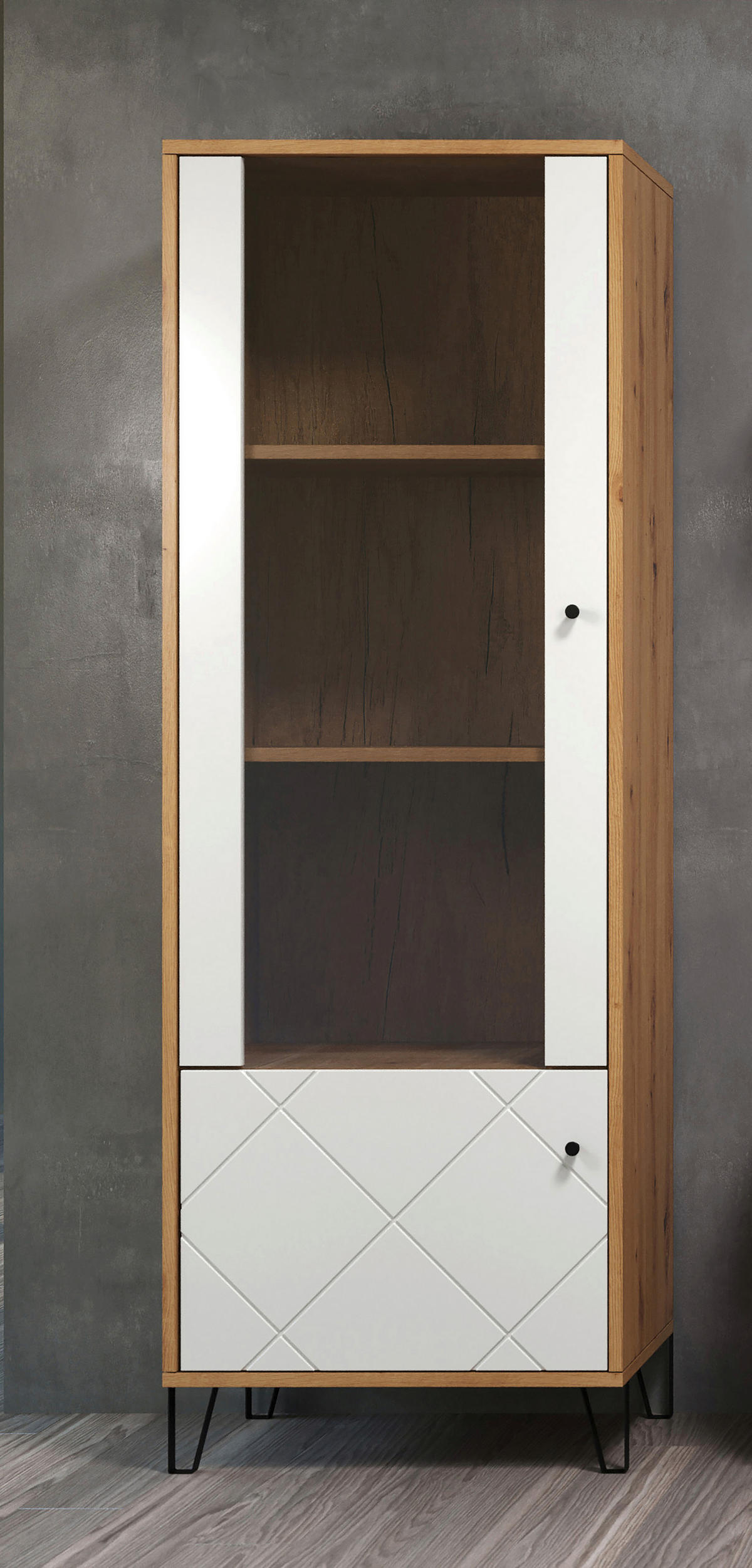 VITRINE TOUCH in Eiche Artisan, Weiß  - Schwarz/Weiß, Design, Glas/Holzwerkstoff (63/40/172cm) - MID.YOU