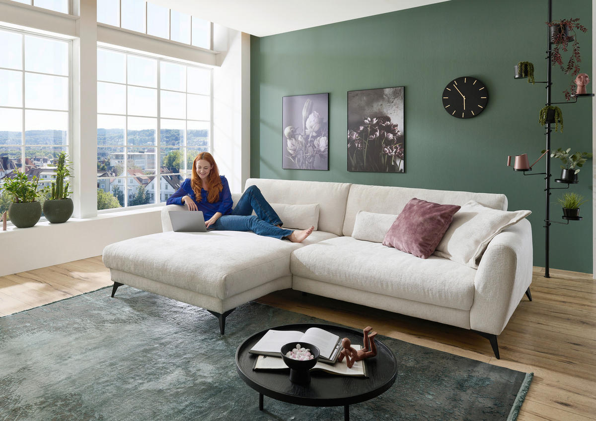 ECKSOFA Naturfarben Chenille  - Schwarz/Naturfarben, Design, Textil/Metall (194/288cm) - Niels Andersson
