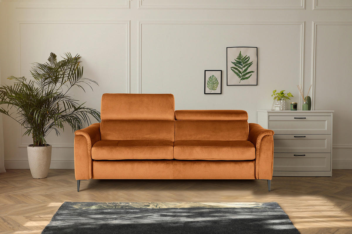 SCHLAFSOFA in Textil Cognac  - Chromfarben/Cognac, Design, Textil/Metall (203/77-98/103cm) - MID.YOU