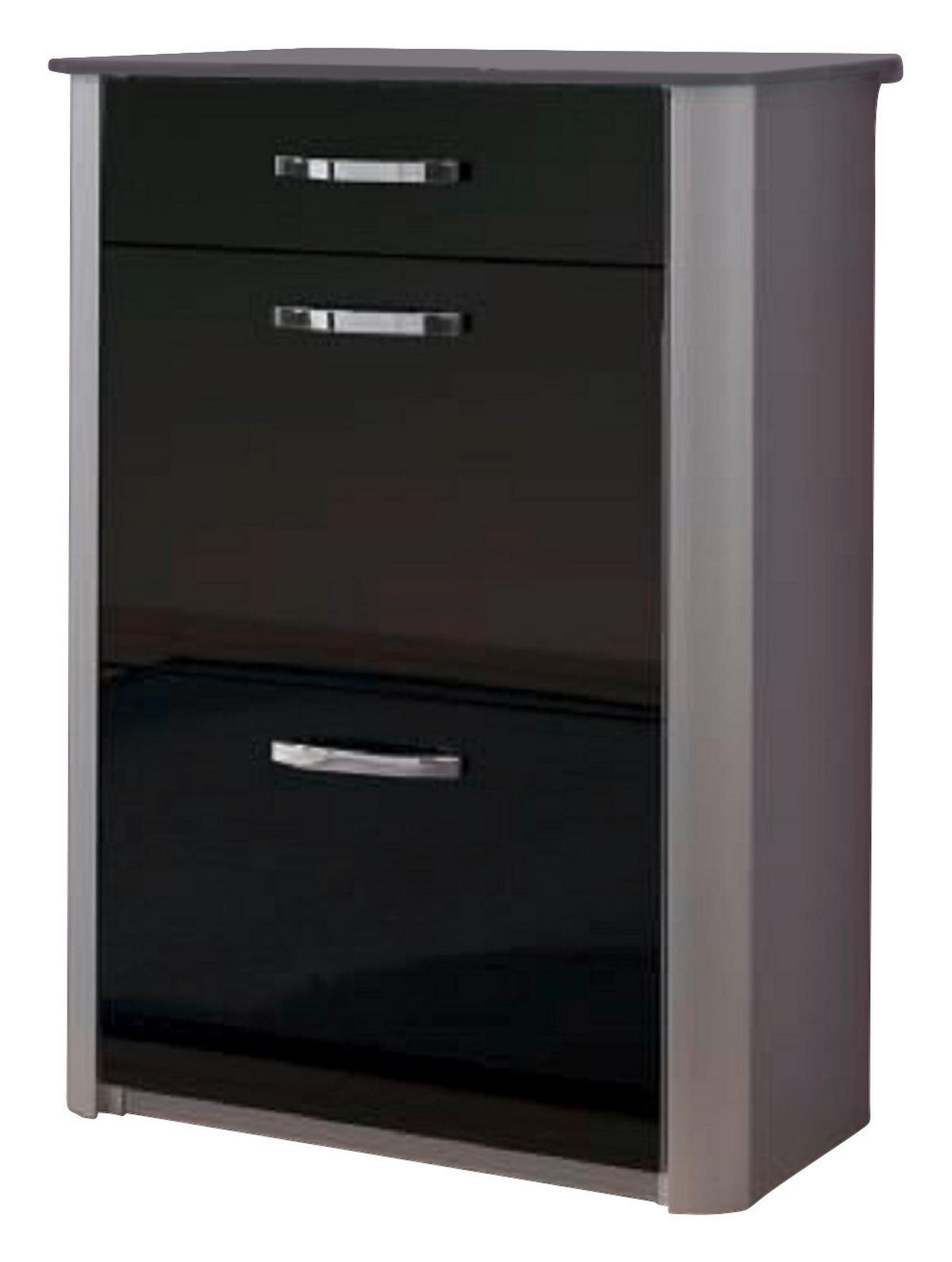 SCHUHSCHRANK Schwarz, Silberfarben, Alufarben  - Chromfarben/Silberfarben, Basics, Glas/Holzwerkstoff (71/97/35cm) - Moderano