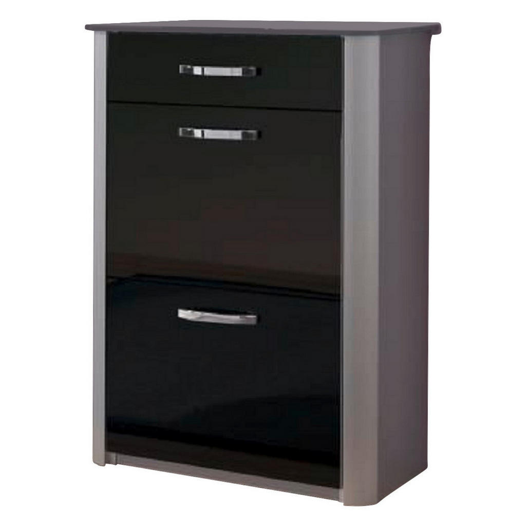Thumbnail - Moderano Schuhschrank, Schwarz, Silber, Alu, Holzwerkstoff, 2 Fächer, 1 Schubladen, 71x97x35 cm, Typenauswahl, Beimöbel ...