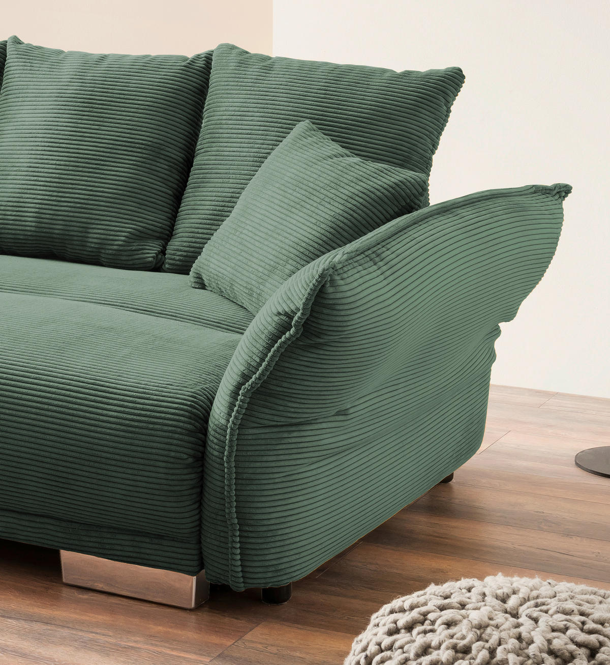 BIGSOFA Cord Dunkelgrün  - Chromfarben/Dunkelgrün, Modern, Kunststoff/Textil (242/71/90/131cm) - Livetastic