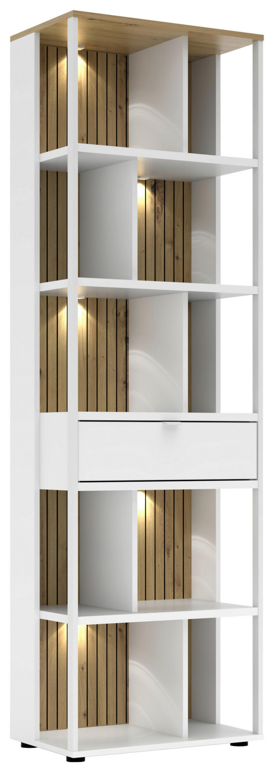 AKTENREGAL Weiß, Eiche Artisan  - Schwarz/Weiß, KONVENTIONELL, Holzwerkstoff/Metall (60/198/38cm) - Voleo