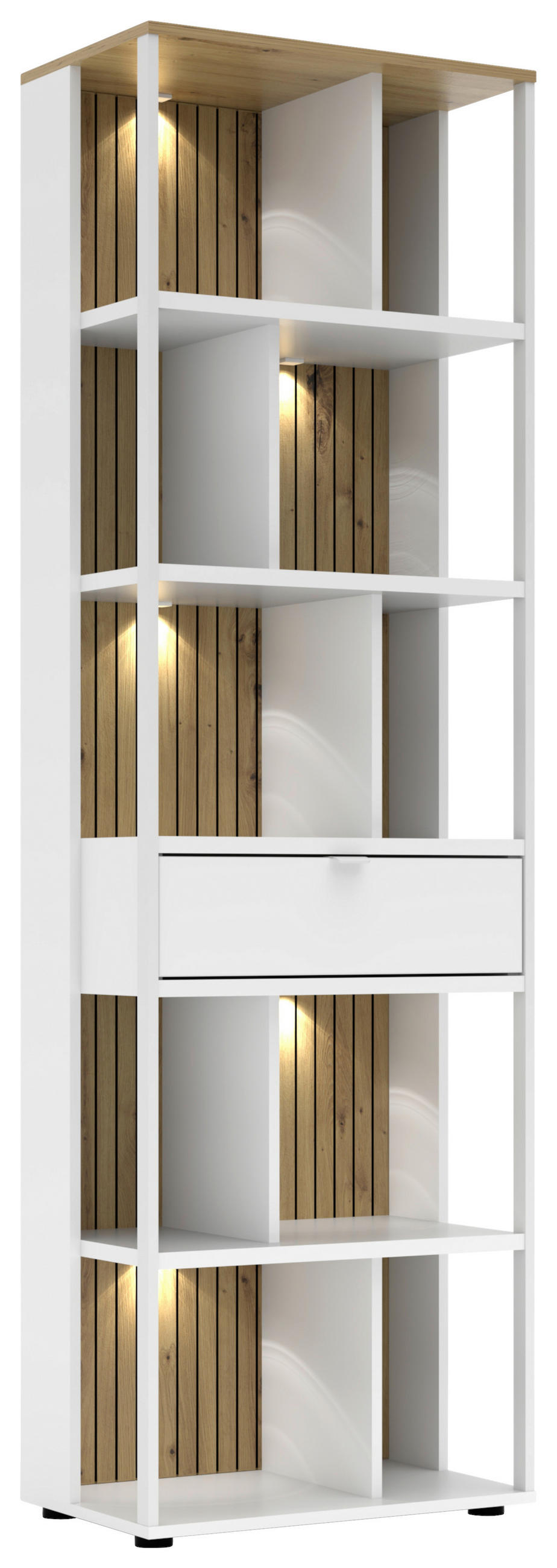 AKTENREGAL Weiß, Eiche Artisan  - Schwarz/Weiß, KONVENTIONELL, Holzwerkstoff/Metall (60/198/38cm) - Voleo