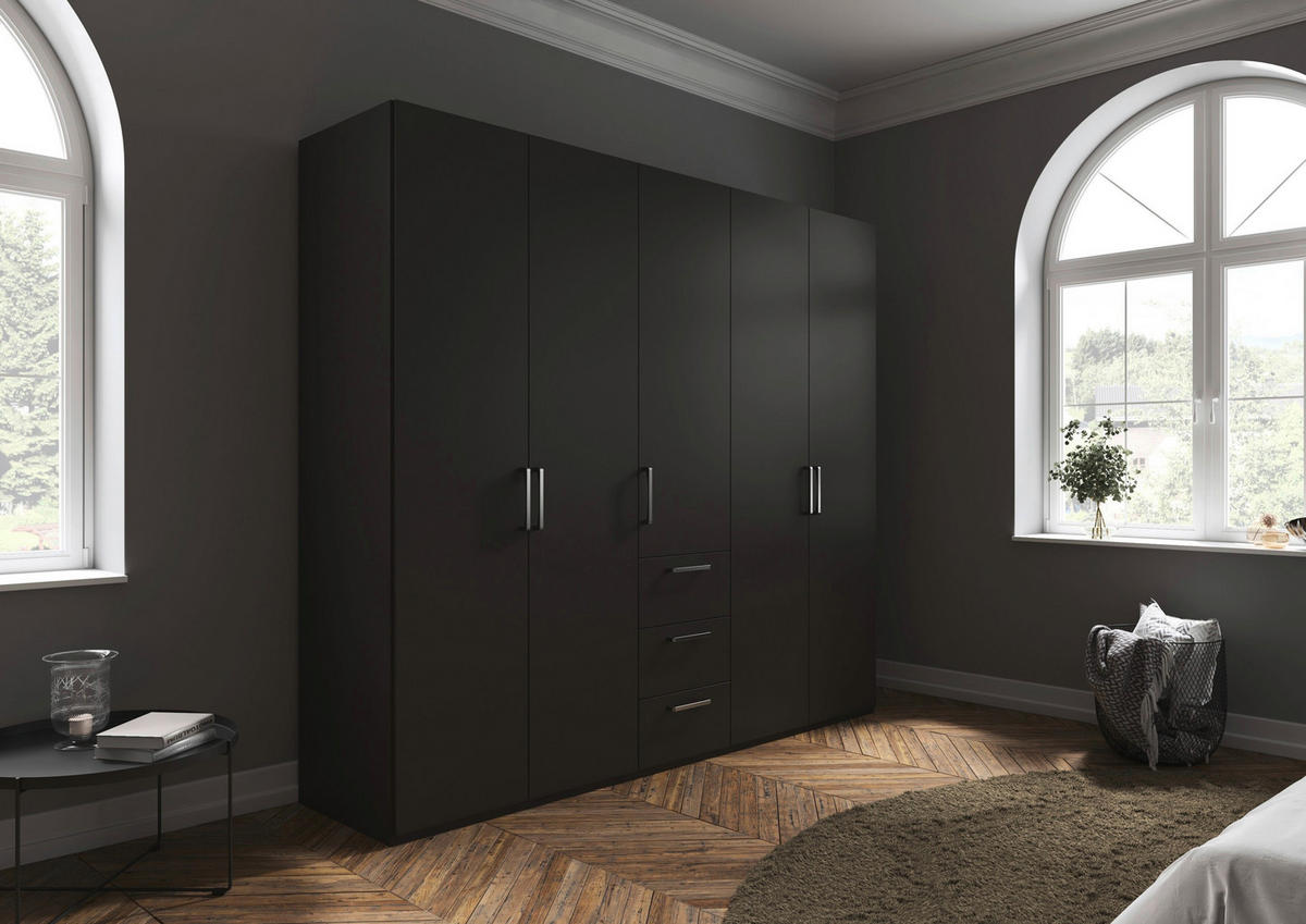 DREHTÜRENSCHRANK 251/235/61 cm,  in Graphitfarben, 5-türig  - Edelstahlfarben/Graphitfarben, Basics, Holzwerkstoff/Metall (251/235/61cm) - Novel