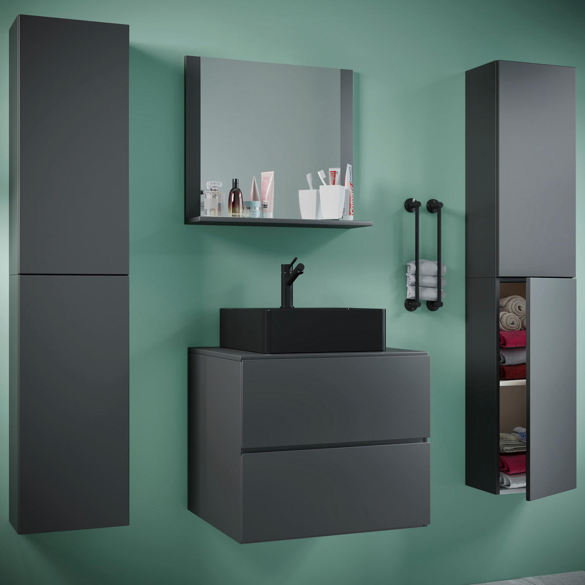 BADEZIMMER 5-teilig  in 127 cm  - Anthrazit/Schwarz, MODERN, Glas/Keramik (127cm) - MID.YOU