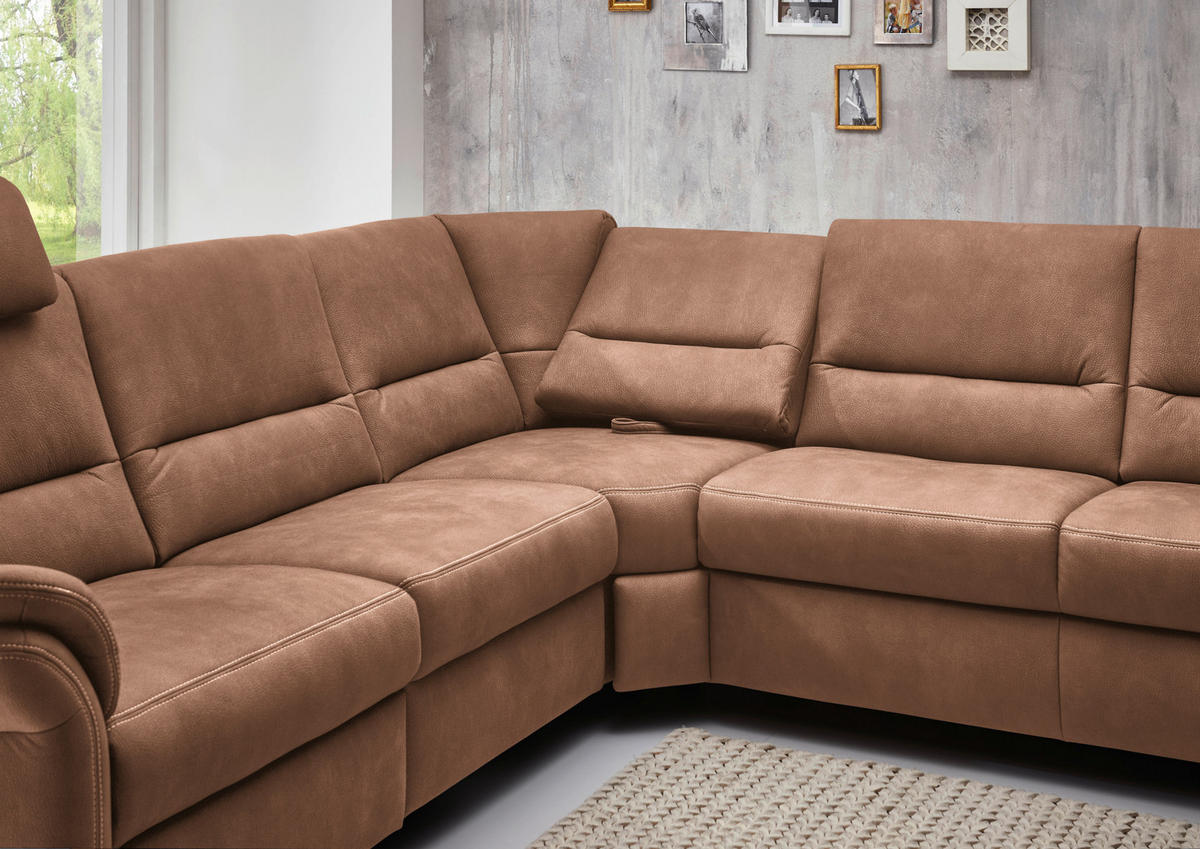 SOFFA i mikrofiber ljusbrun  - aluminiumfärg/ljusbrun, Klassisk, metall/textil (262/335/173cm) - Beldomo System