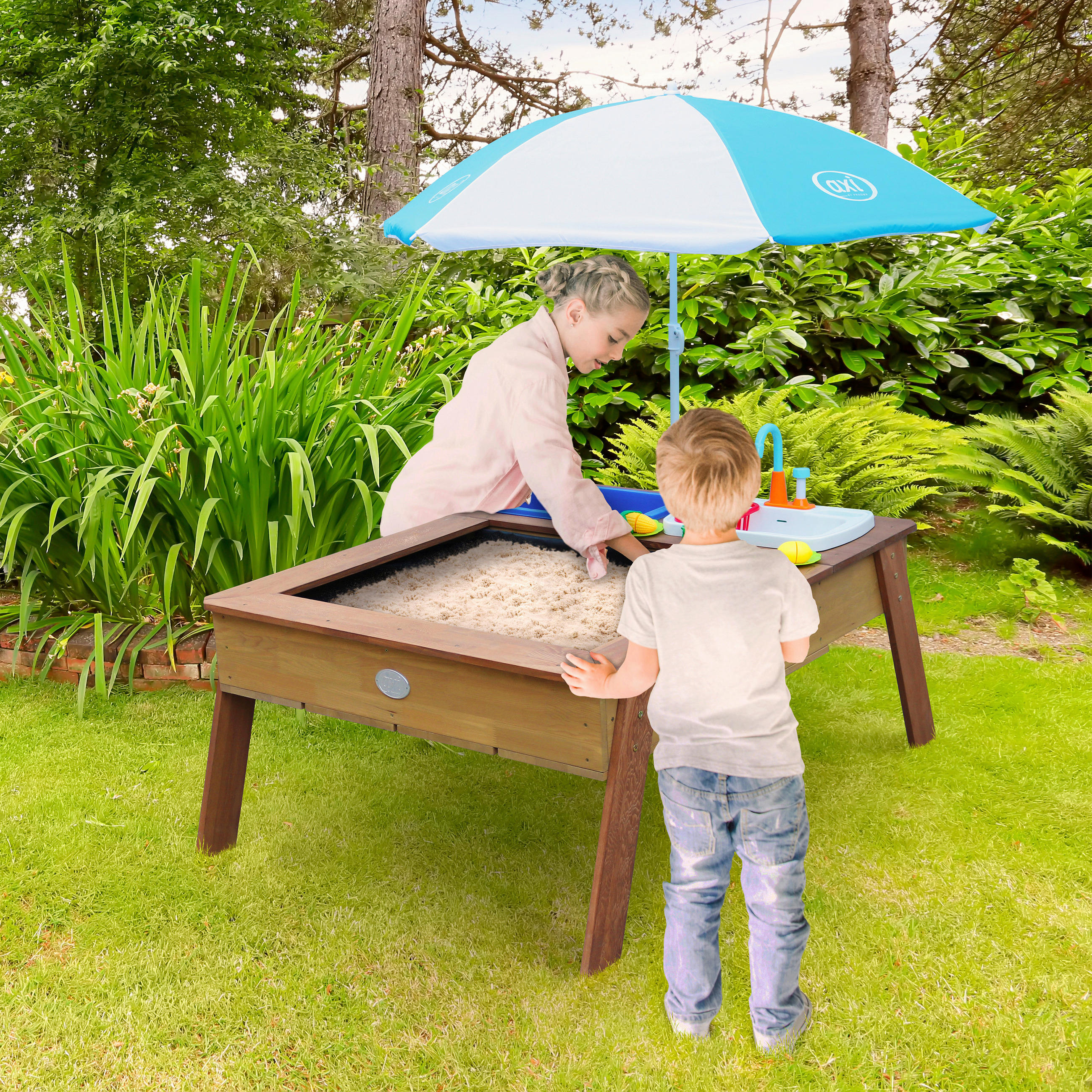 SAND & WASSERTISCH LINDA Holz, Kunststoff Blau, Braun, Weiß  - Blau/Braun, KONVENTIONELL, Holz/Kunststoff (93,5/50/110cm) - Ambia Garden