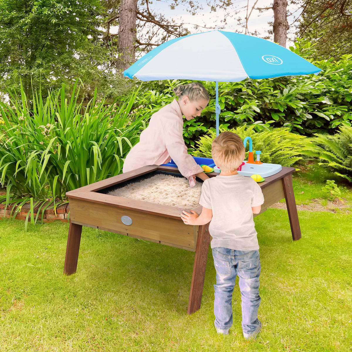 SAND & WASSERTISCH LINDA Holz, Kunststoff Blau, Braun, Weiß  - Blau/Braun, KONVENTIONELL, Holz/Kunststoff (93,5/50/110cm) - Ambia Garden