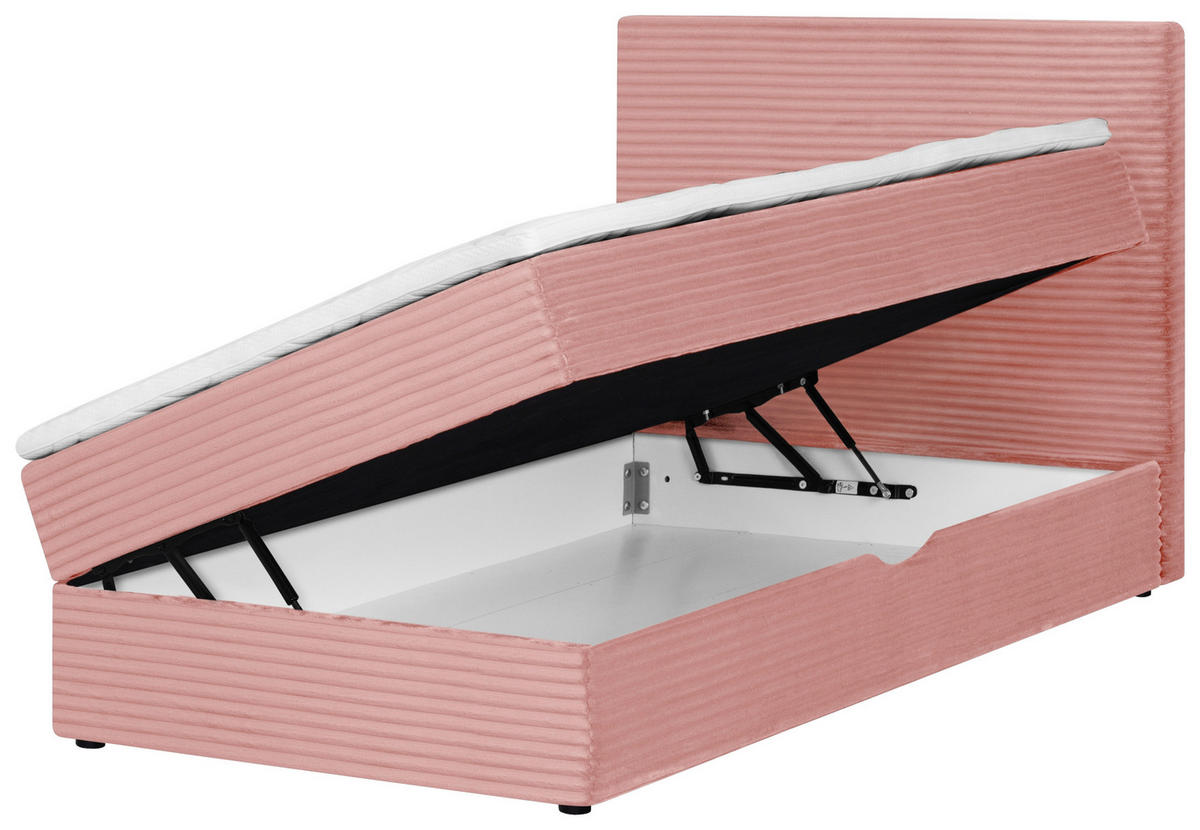 BOXBETT 120/200 cm,  in Altrosa, Matratze, Bettkasten, Topper, H3 = fest  - Schwarz/Altrosa, Trend, Kunststoff/Textil (120/200cm) - Boxxx