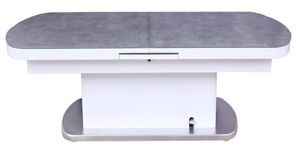 COUCHTISCH ESG 160/75/79,5 cm oval Grau, Weiß, Edelstahlfarben - Edelstahlfarben/Weiß, Design, Glas/Holzwerkstoff (160/75/79,5cm) - Novel
