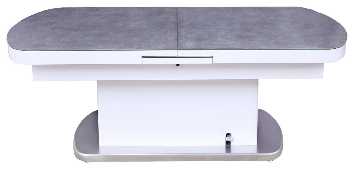 COUCHTISCH ESG 160/75/79,5 cm oval Grau, Weiß, Edelstahlfarben  - Edelstahlfarben/Weiß, Design, Glas/Holzwerkstoff (160/75/79,5cm) - Novel
