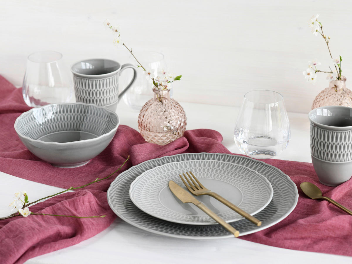 KOMBINOVANÝ SERVIS, 16-dielne, porcelán - svetlosivá, Design, keramika - Creatable
