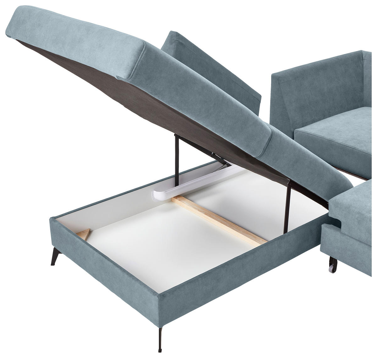 ECKSOFA Hellblau Chenille  - Schwarz/Hellblau, KONVENTIONELL, Textil/Metall (257/275cm) - Carryhome