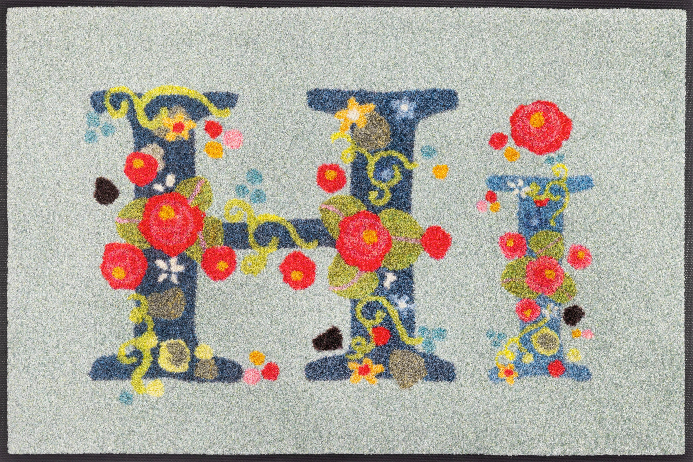 FUßMATTE 50/75 cm Hi with Roses  - Grau, ROMANTIK / LANDHAUS, Kunststoff/Textil (50/75cm) - wash+dry