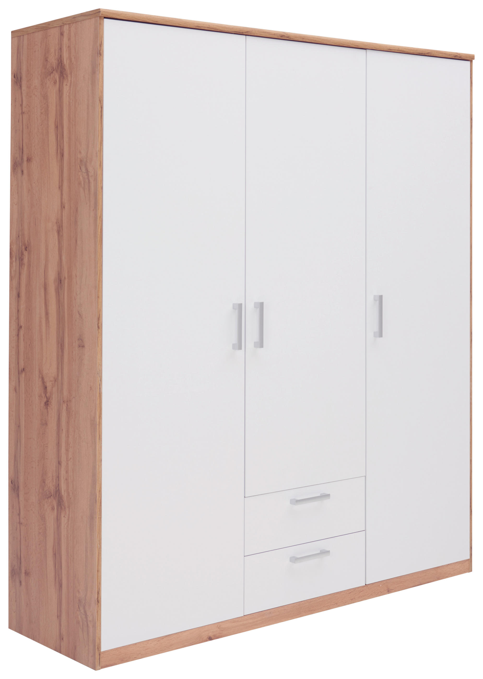 GARDEROB MED GÅNGJÄRN 157/194/54 cm 3-dörrar - vit/ek Wotan, Klassisk, trämaterial/plast (157/194/54cm) - Best Price