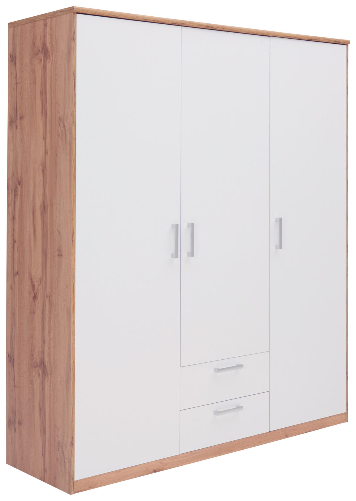 DREHTÜRENSCHRANK 157/194/54 cm,  in Weiß, Eiche Wotan, 3-türig  - Silberfarben/Eiche Wotan, Basics, Holzwerkstoff/Kunststoff (157/194/54cm) - Xora