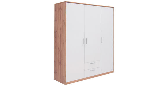 DREHTÜRENSCHRANK 157/194/54 cm,  in Weiß, Eiche Wotan, 3-türig  - Silberfarben/Eiche Wotan, Basics, Holzwerkstoff/Kunststoff (157/194/54cm) - Xora