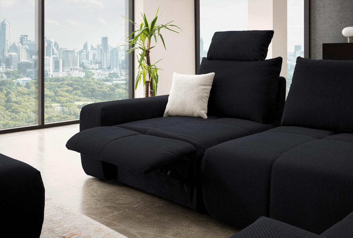 ECKSOFA in Velours Anthrazit  - Anthrazit/Schwarz, Design, Kunststoff/Textil (326/236cm) - Xora