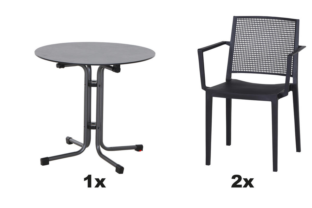 GARTENGARNITUR 3-teilig Stahl  - Anthrazit, Basics, Kunststoff/Metall (80/80/80cm) - Siena Garden