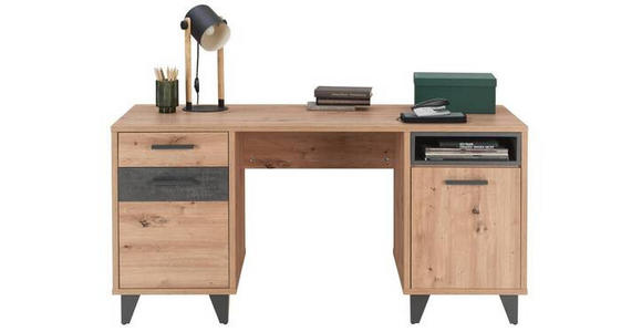 SCHREIBTISCH 150/60/74 cm in Dunkelgrau, Eiche Artisan - Dunkelgrau/Schwarz, Design, Holzwerkstoff/Kunststoff (150/60/74cm) - Carryhome