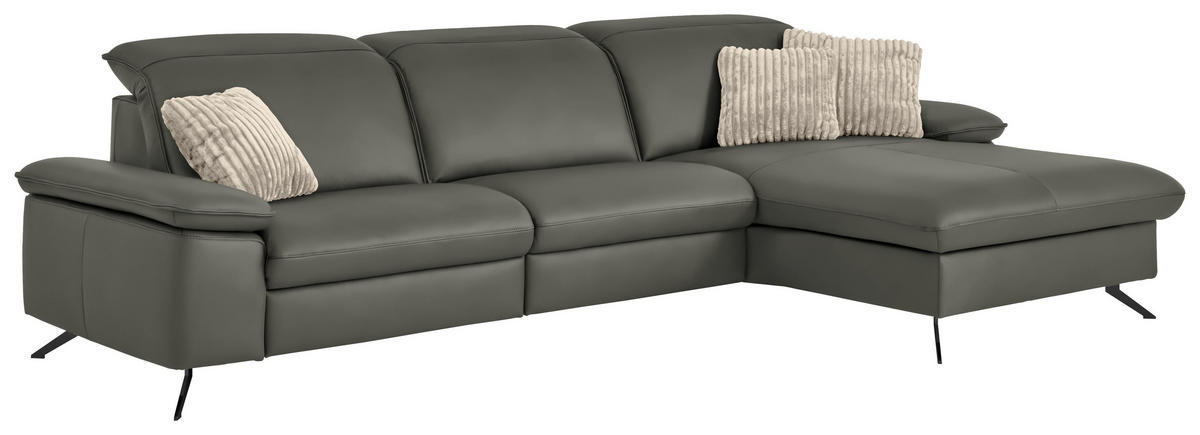 ECKSOFA  Echtleder Dunkelgrau  - Dunkelgrau/Schwarz, Design, Leder/Metall (307/169cm) - Beldomo Premium