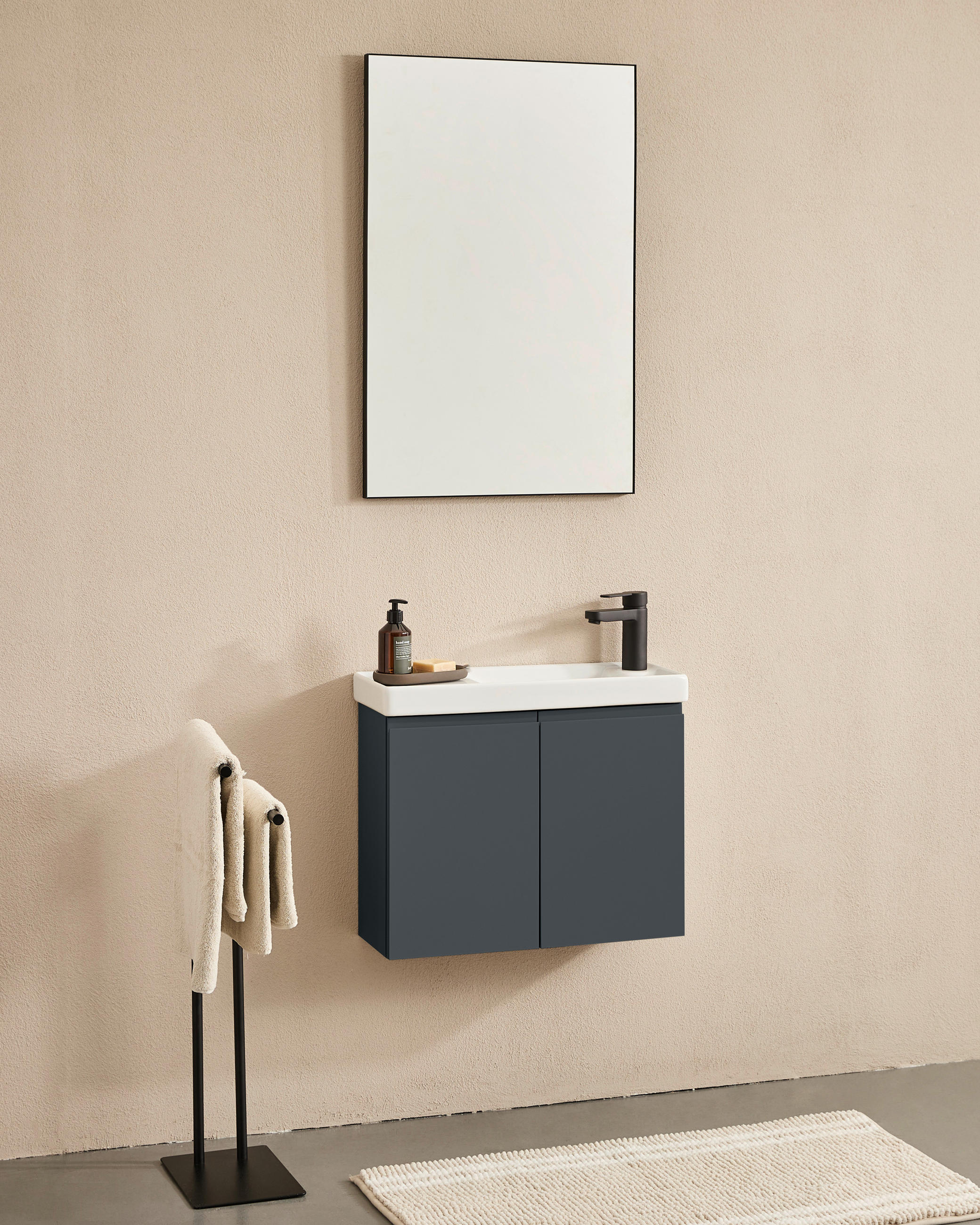 BADEZIMMER 3-teilig  in  - Weiß Hochglanz/Anthrazit, MODERN, Holz/Keramik (60/140/22cm) - MID.YOU