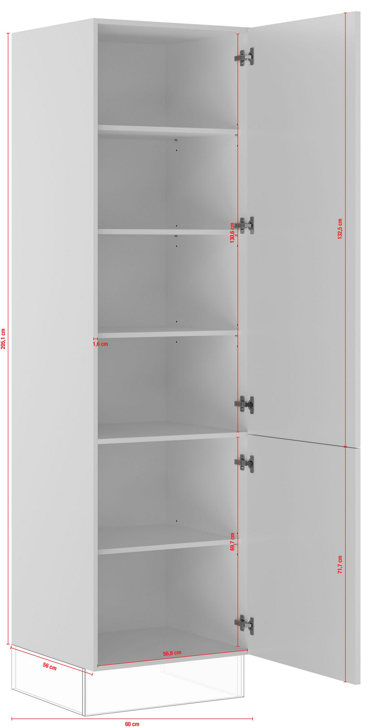 GESCHIRRSCHRANK 60/220,6/57,6 cm  in Weiß  - Edelstahlfarben/Weiß, Basics, Holzwerkstoff/Metall (60/220,6/57,6cm) - Impuls