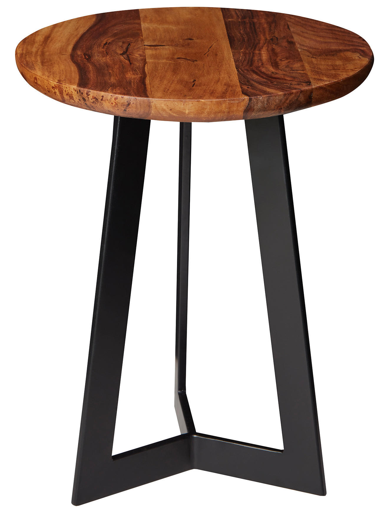 BEISTELLTISCH 35/35/45 cm Sheesham massiv Sheeshamfarben rund  - Sheeshamfarben/Schwarz, Design, Holz/Metall (35/35/45cm) - MID.YOU