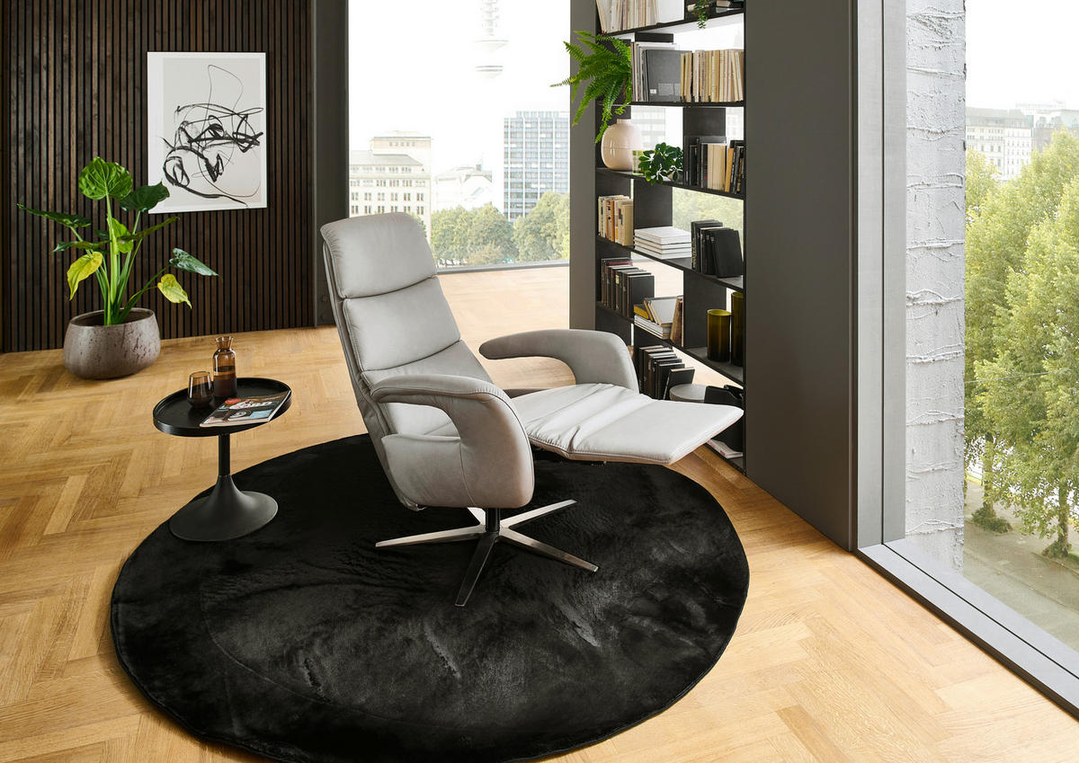 RELAX FOTEL - nemesacél/szürkésbézs, Design, bőr/fém (76/119/86cm) - Valdera