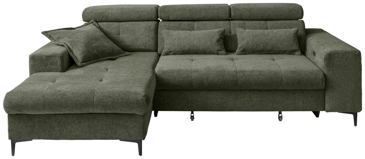 ECKSOFA Chenille Dunkelgrün  - Dunkelgrün/Schwarz, Basics, Textil/Metall (186/270cm) - Livetastic