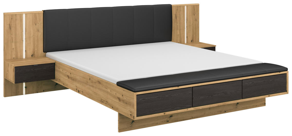 BETTANLAGE 180/200 cm  in Schwarz, Eiche Artisan  - Schwarz/Eiche Artisan, MODERN, Holzwerkstoff/Textil (180/200cm) - Rauch Möbel