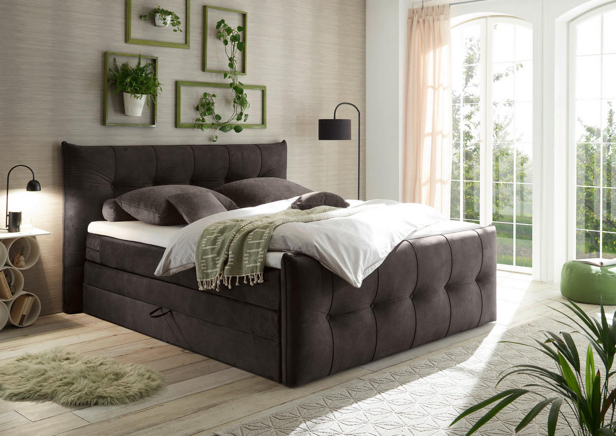 BOXSPRINGBETT 180/200 cm  in Braun, Grau  - Schwarz/Braun, Konventionell, Kunststoff/Textil (180/200cm) - Esposa