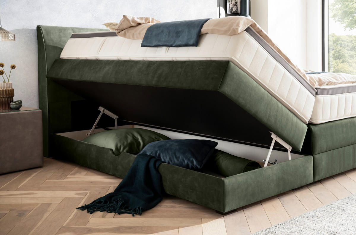 BOXSPRINGBETT 180/200 cm  in Waldgrün  - Waldgrün/Wengefarben, Konventionell, Holz/Textil (180/200cm) - Novel