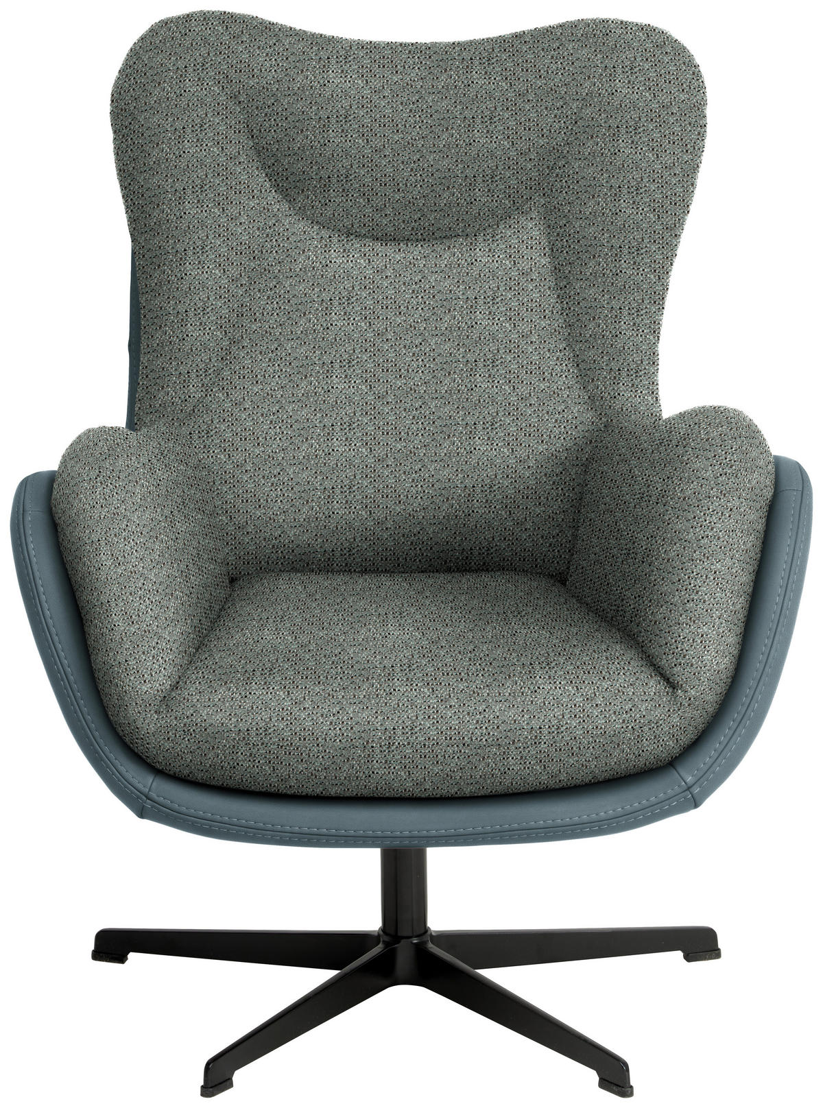 SESSEL in Chenille, Struktur Echtleder Hellblau  - Schwarz/Hellblau, Design, Leder/Textil (80/97/89cm) - Schöner Wohnen