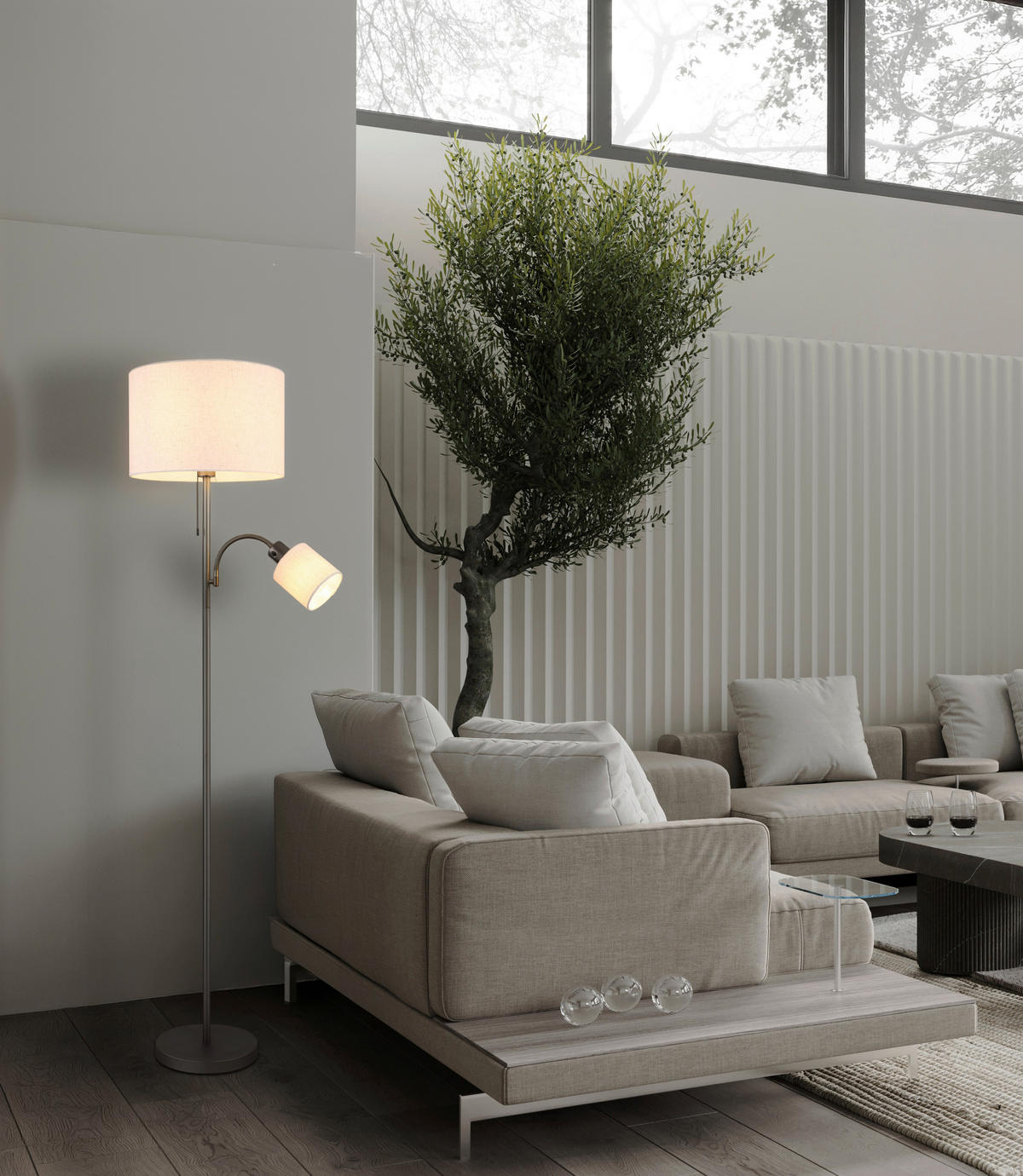 STEHLEUCHTE Thea 38/165 cm  - Schwarzchrom/Creme, Design, Kunststoff/Textil (38/165cm) - Globo