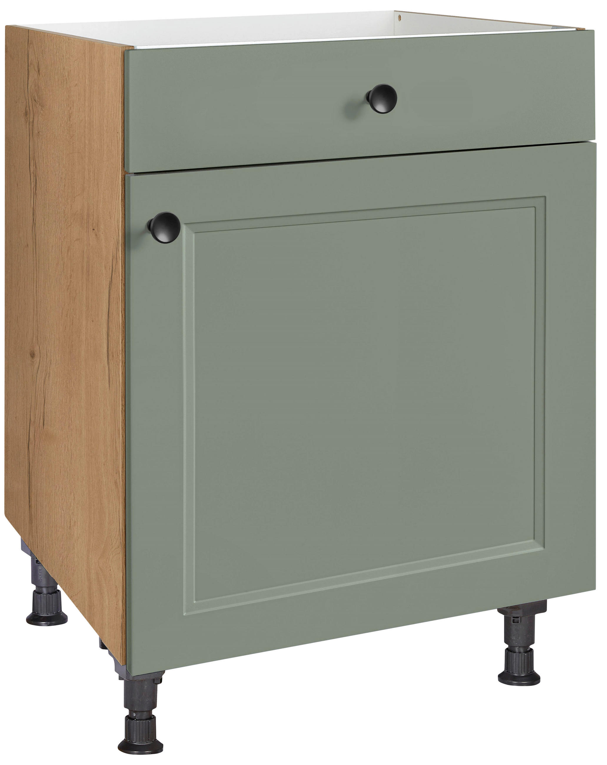KOCHFELDUMBAUSCHRANK 60/87/56 cm in Grün, Eichefarben - Eichefarben/Schwarz, MODERN, Holzwerkstoff/Metall (60/87/56cm) - Nobilia