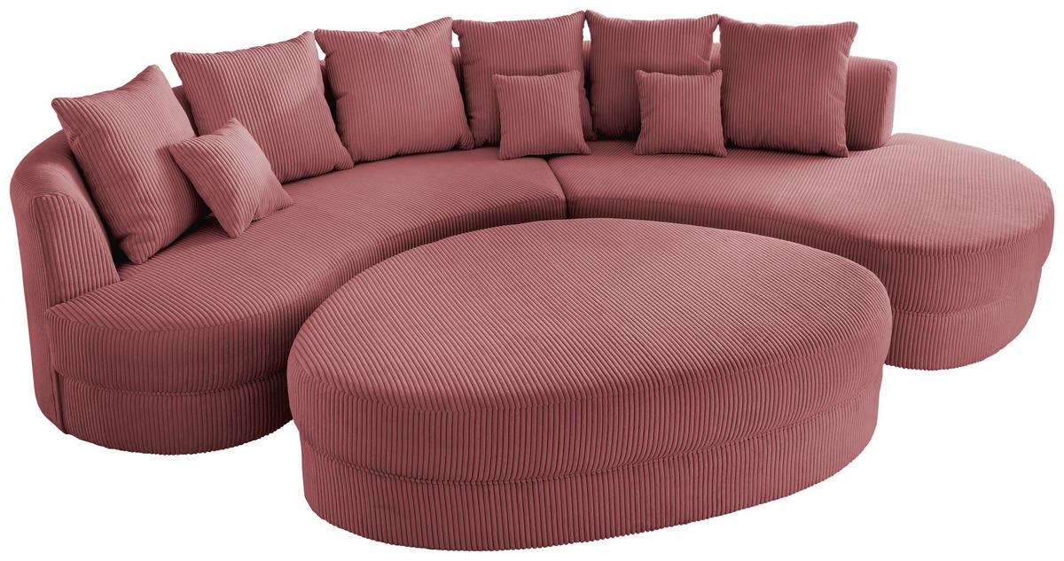 Wohnlandschaft inkl. Hocker Koralle Cord  - Koralle/Schwarz, Design, Kunststoff/Textil (300/160cm) - Livetastic